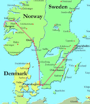 Tour Route through Southern Scandinavia